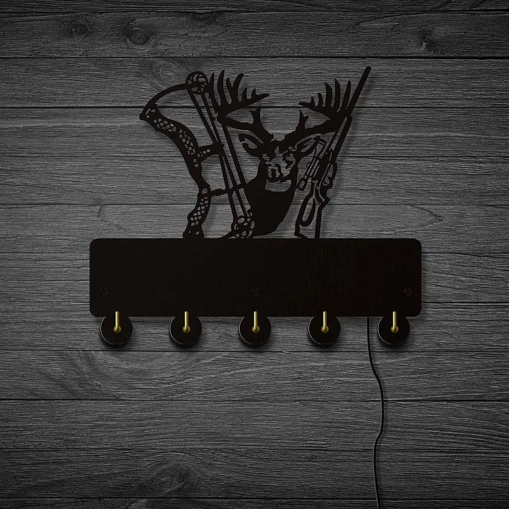 

Deer Hunter Household Decor Hooks Animals Multi-purpose Wall Coat Keys Bags Clothes Hook Shot Gun Bow Design Wall Light