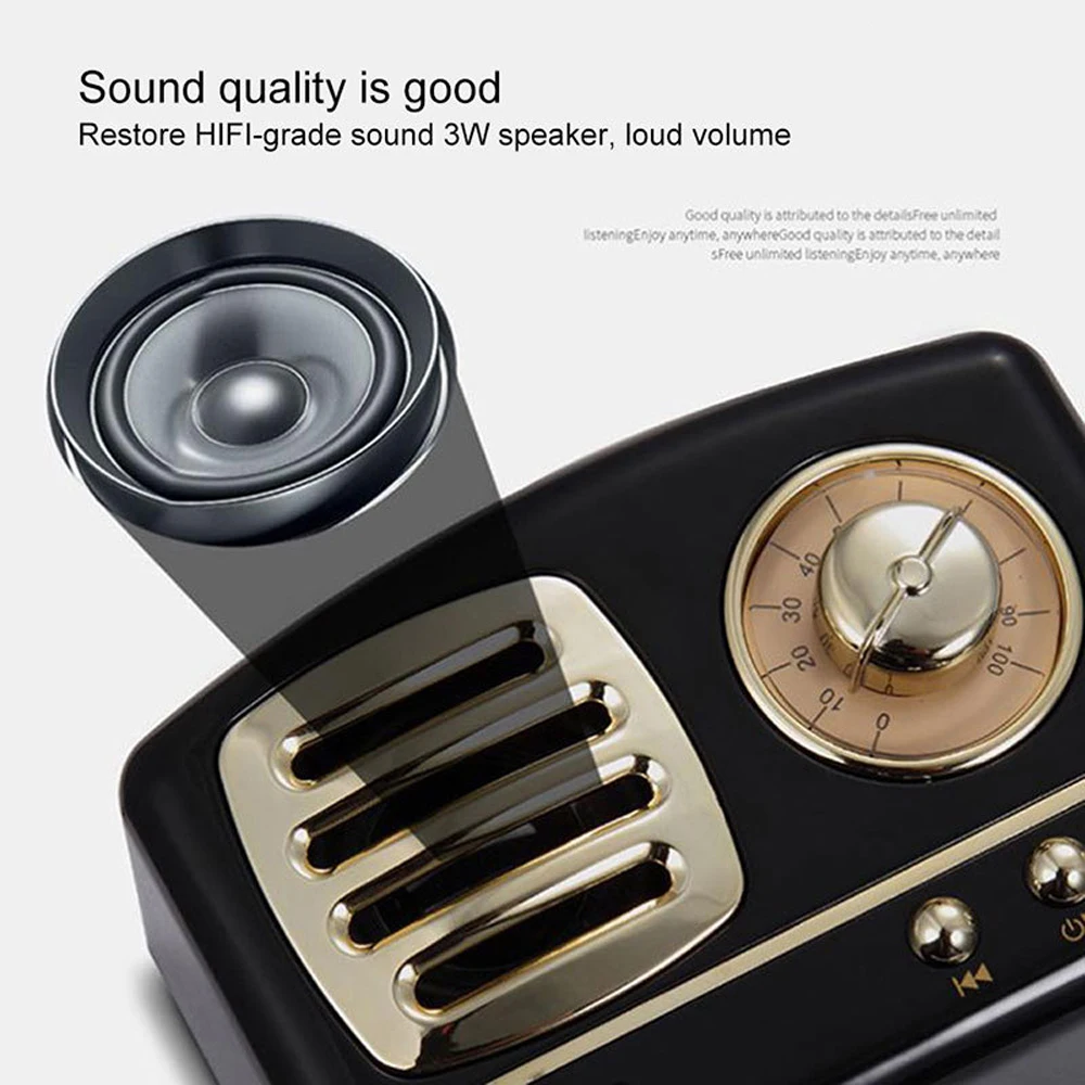 

Retro Bluetooth Wireless Mini Portable Speaker 3D Stereo Surround Subwoofer Support TF Card for Xiaomi/iPhone