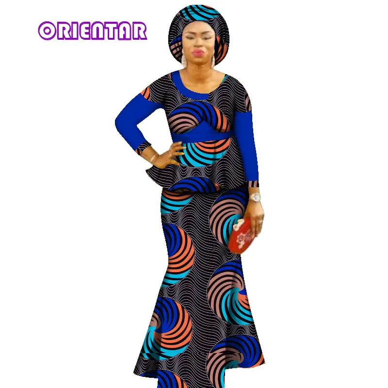 3 Pieces Autumn African Skirts Set Women African Dashiki Tops Skirt Set+Head Scarf Private Custom African Clothing WY2900