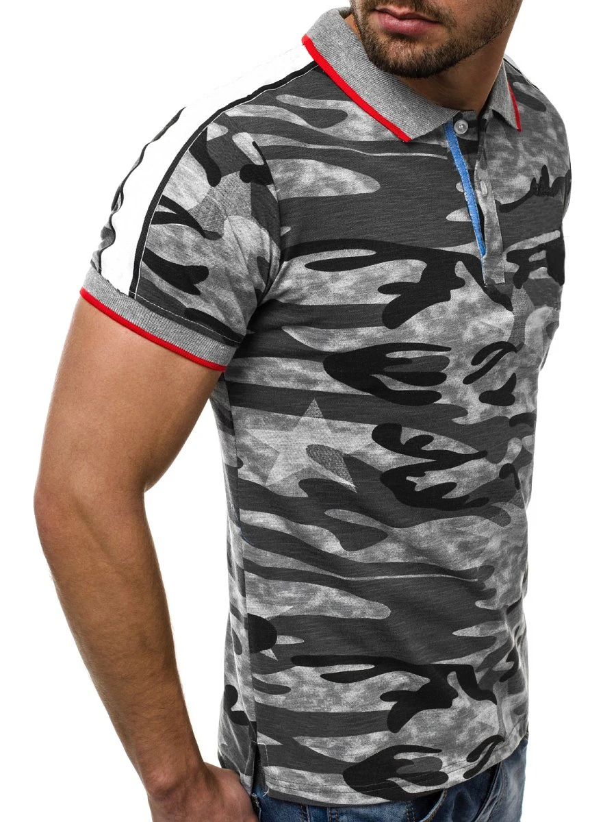 SHUJIN Повседневная Камуфляж узкий полюс рубашка мужская с коротким рукавом Хлопок