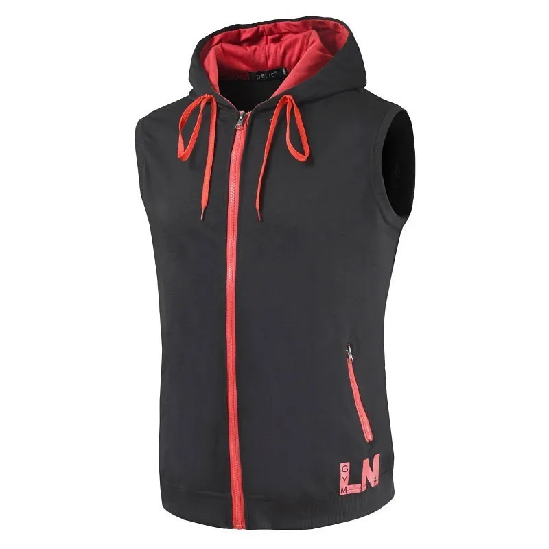 Luogen без рукавов мужской пуловер с капюшоном на молнии логотипом заказ