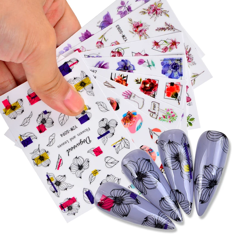 

3D Leaves Decal Nail Stickers Tropical Summer Tattoo Watercolor Anime Nail Art Design Adhesive Decor Accessories