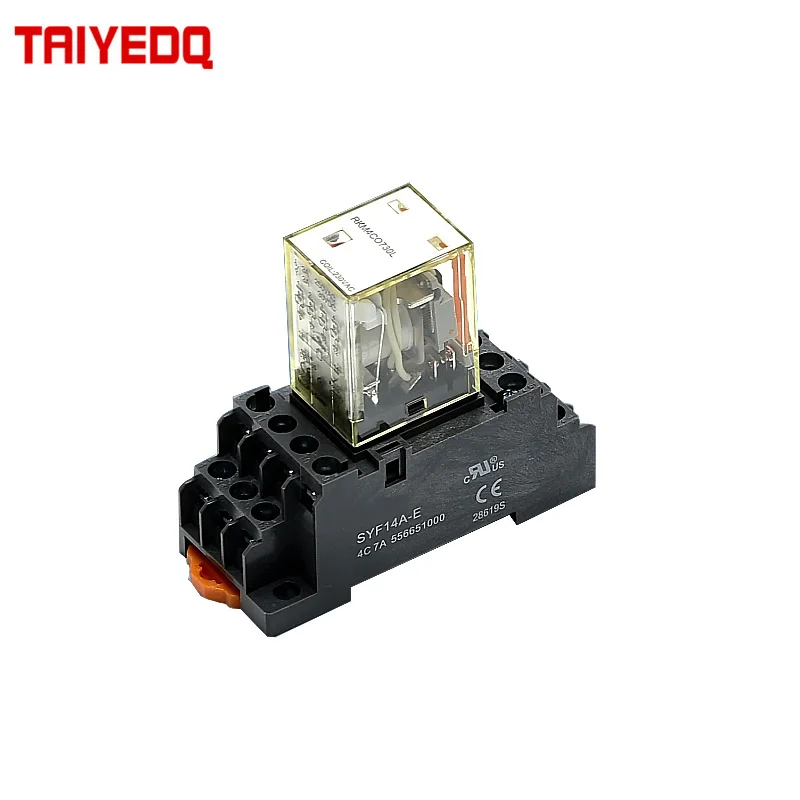 Small Power Intermediate Relay RKM4C Set DC 24V AC 230V 14 Feet 3A HH54P MY4NJ Silver Alloy Contacts With Socket Base LED