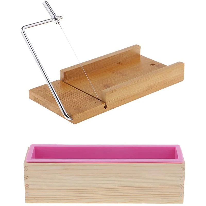 Loaf Soap Cutter with Wire Slicer + 1Pcs Rectangle Silicone Mold Wooden Box for Soap/Cake Making Supplies | Дом и сад