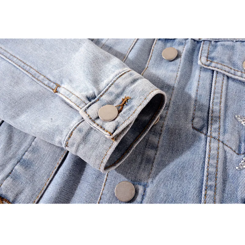 

Spring New Korean Fashion Star Rhinestone Denim Women Outerwear Chaqueta Mujer Slim Short Bomber Jeans Jacket Coat Female