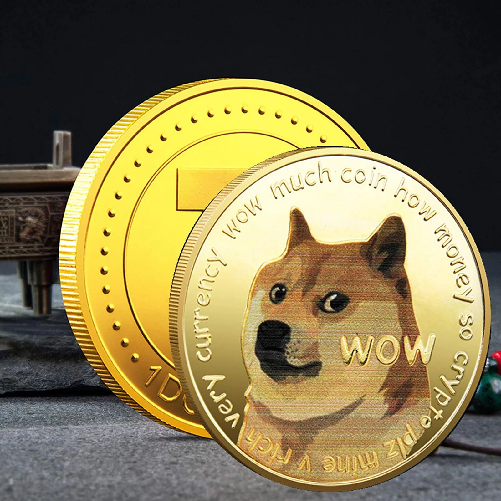 

Gold Dogecoin Coin Commemorative Coins Plated With Protective Case Cute Dog Pattern Dog Souvenir Coin Collection Gifts