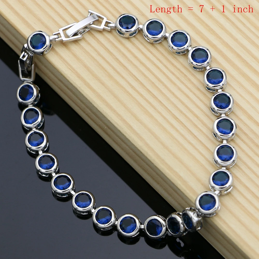 Blue Cubic Zirconia 925 Sterling Silver Bridal Jewelry Sets Docoration Women Wedding Earrings Rings Dropshipping Necklace Set | Украшения и