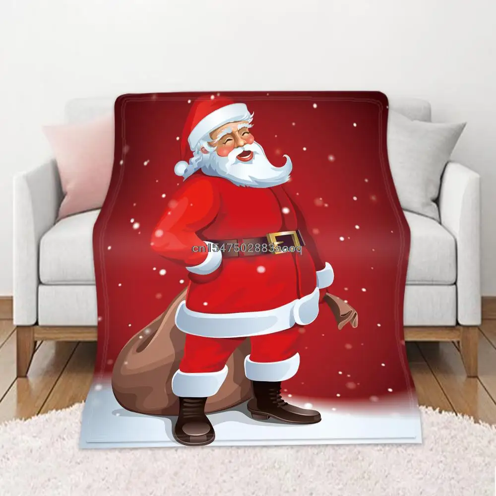 

Merry Christmas Flannel Throw Blanket For Bed Couch Sofa Super Soft Warm Plush Blanket Santa Claus Bedspread Kid Gift 59x86Inch