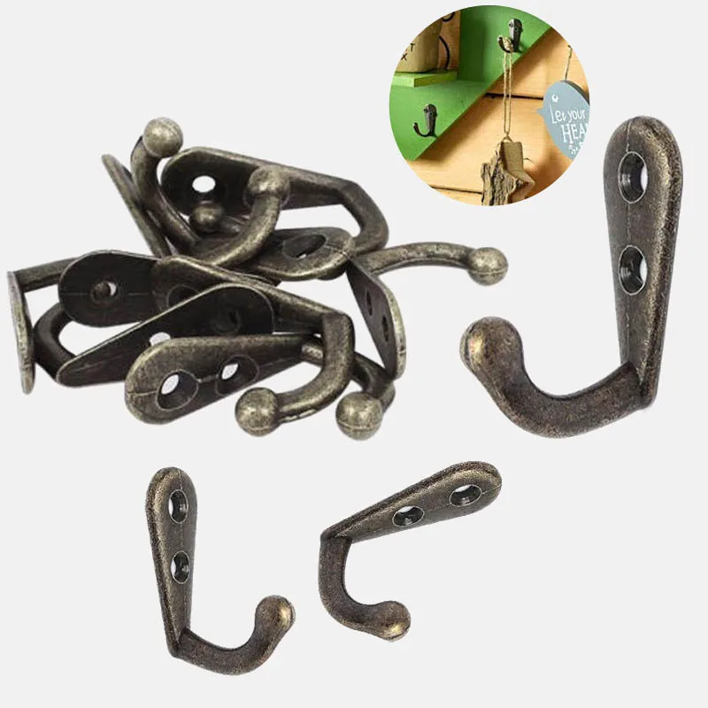 

10PCS Single Prong Hook Classical Mini Size Wall Mounted Retro Cloth Hanger for Coats Hats Towels Keys Home Save room organizer