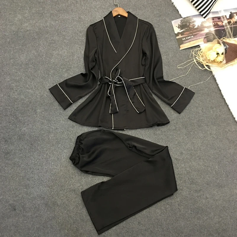 Женская пижама из искусственного шелка летний костюм двух предметов с отворотом