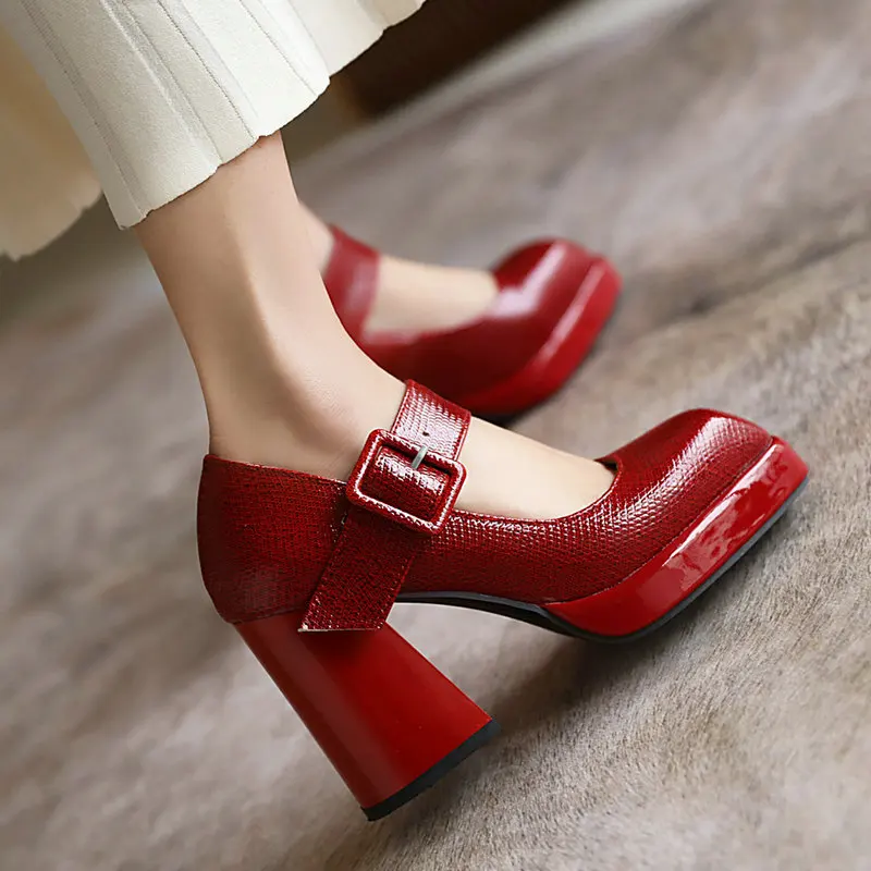 

2021 летние женские туфли-лодочки; Модные женские туфли на высоком квадратном каблуке с пряжкой; Туфли «Мэри-Джейн»; Женские туфли с квадратны...