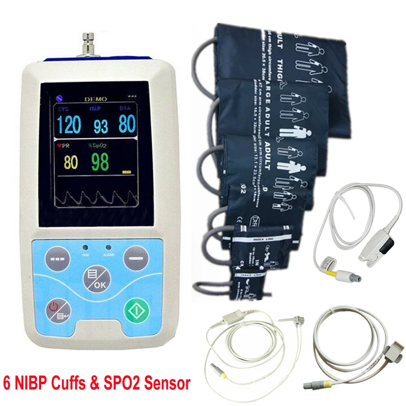 

Handheld Blood Pressure SPO2 PR Patient Monitor PM50 Portable BP Oximeter Holter 6 NIBP Cuffs & Adult Neonate Child 3 SPO2 Probe
