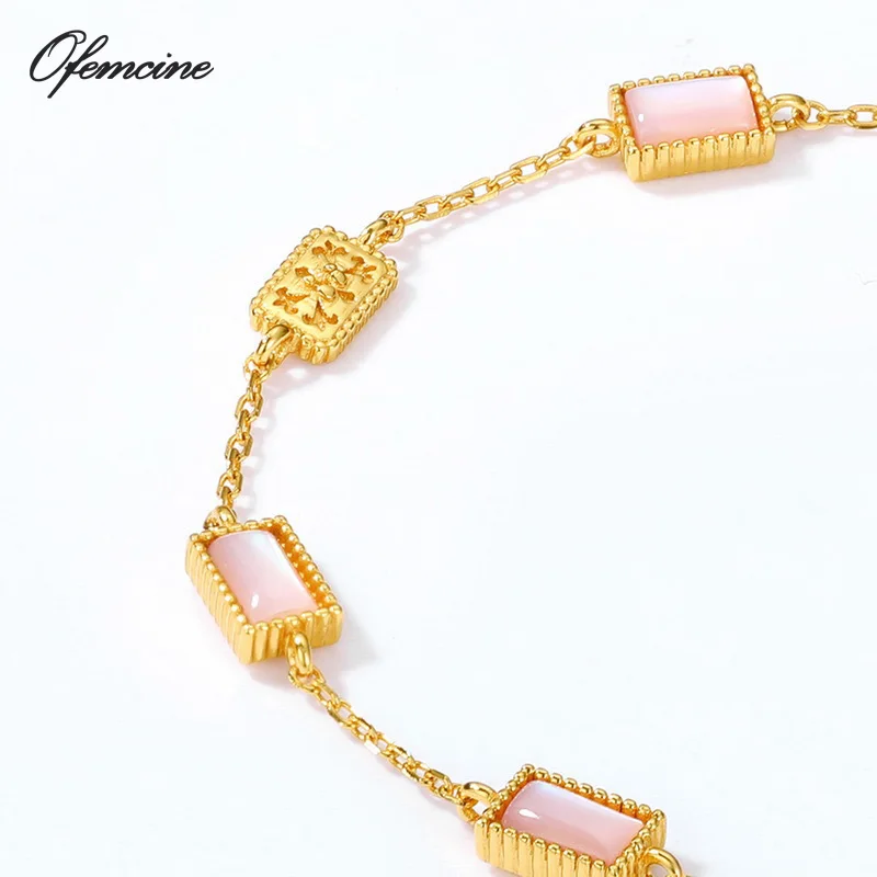 

Ofemcine Trendy Pink Shell Crystal Bracelet for Women Girls Gifts Retro S925 Sterling Silver Luxury Gold-Plated Fine Jewelry