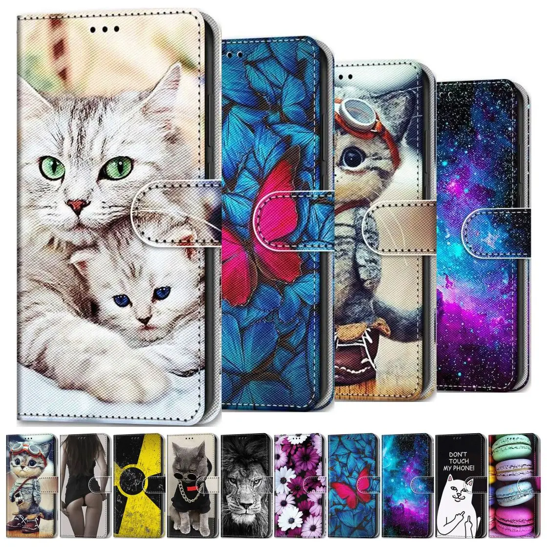 

Patterned Flip Leather Wallet Case For Redmi Note 9 Pro 8T 8 7 Pro Redmi 9C 9A 9 8 7 Cat Lion Butterfly Girls Cute Cover DP08F