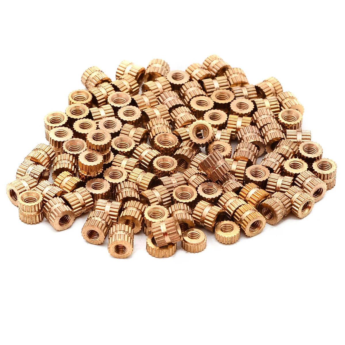 

100Pcs M3x5mm Knurl Thread Nuts OD 5.3mm Metric Threaded Brass Knurl Round Insert Nuts Gold Tone For Hardware Tool Parts