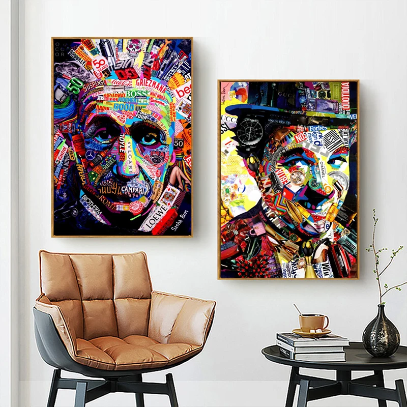 

Graffiti Art Famous Physicist Canvas Paintings Colorful Posters And Prints Wall Art Pictures Artwork For Living Room Decoration