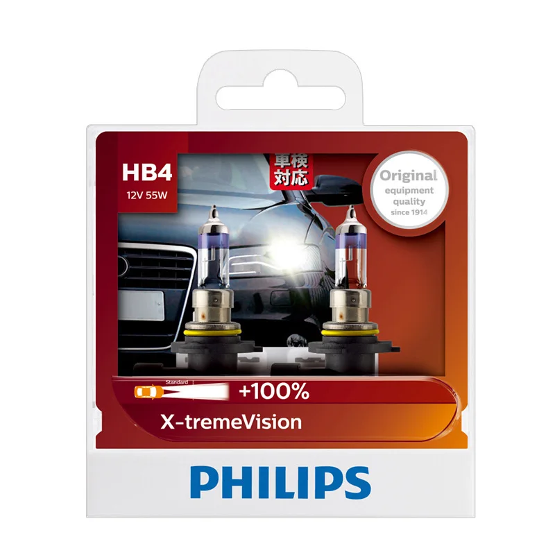 Philips HB4 12V 55W X-treme 100% Vision Car Headlight Bright Halogen Bulbs ECE Approve More 9006XVS2 Pair | Автомобили и