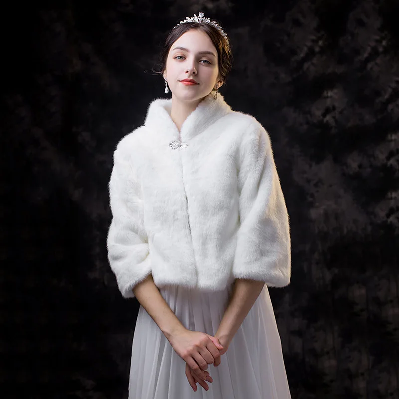Мягкая куртка из искусственного меха болеро 3/4 рукава для женщин зимнее платье