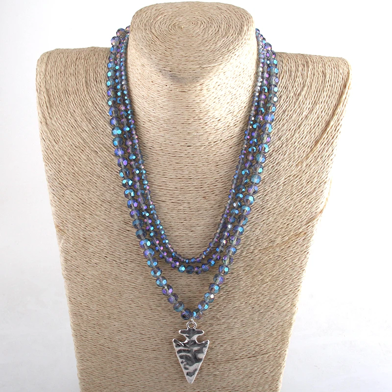 Женский кулон в виде стрелы RH богемный этнический с черным кристаллом три ряда