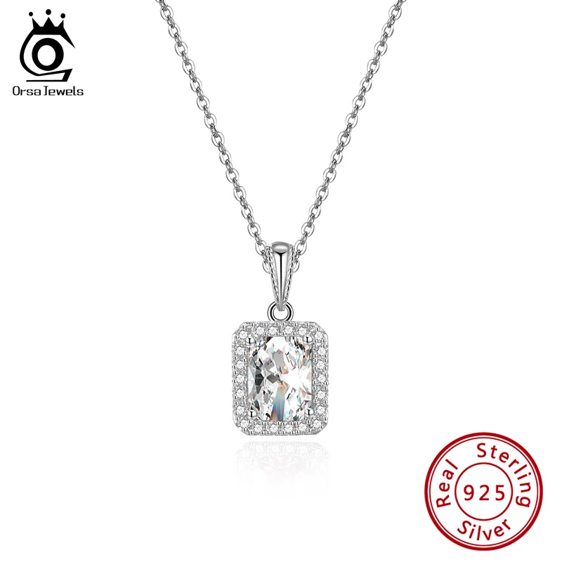 

ORSA JEWELS 925 Sterling Silver 11mm AAAA CZ necklace Rhodium Plated for Girl Valentine's Day Appointment Gift SN277