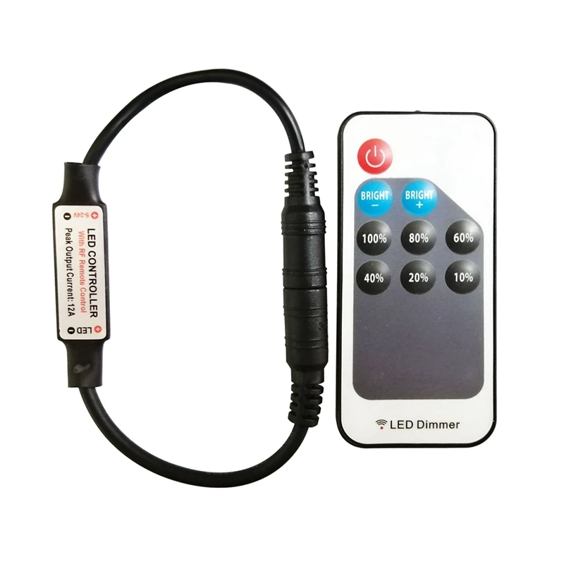 Mini DC 9keys LED Dimmer Controller With RF Remote Wireless For 5050 5730 3528 Single Color Strip Light DC5-24V White/Black | Лампы и