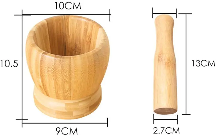 

New Mortar And Pestle Set Bamboo Bowl Garlic Press Grinder Crusher For Guacamole Kitchen Pepper Garlic Pressing Bowl Convenient