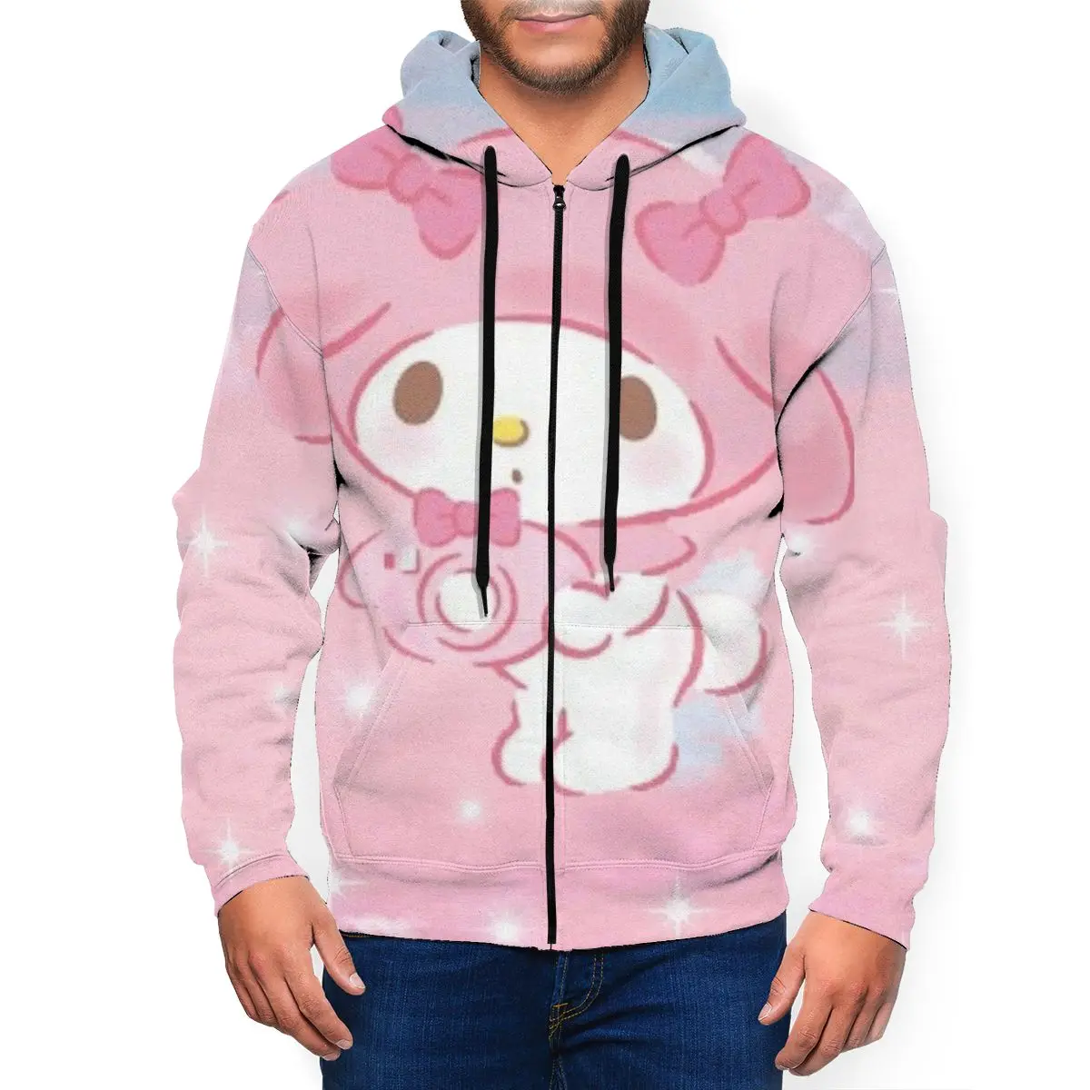 

My Melody Anime 3D Printed Zipper Hat Hoodie for Men Women Fashion Fall Sweaters
