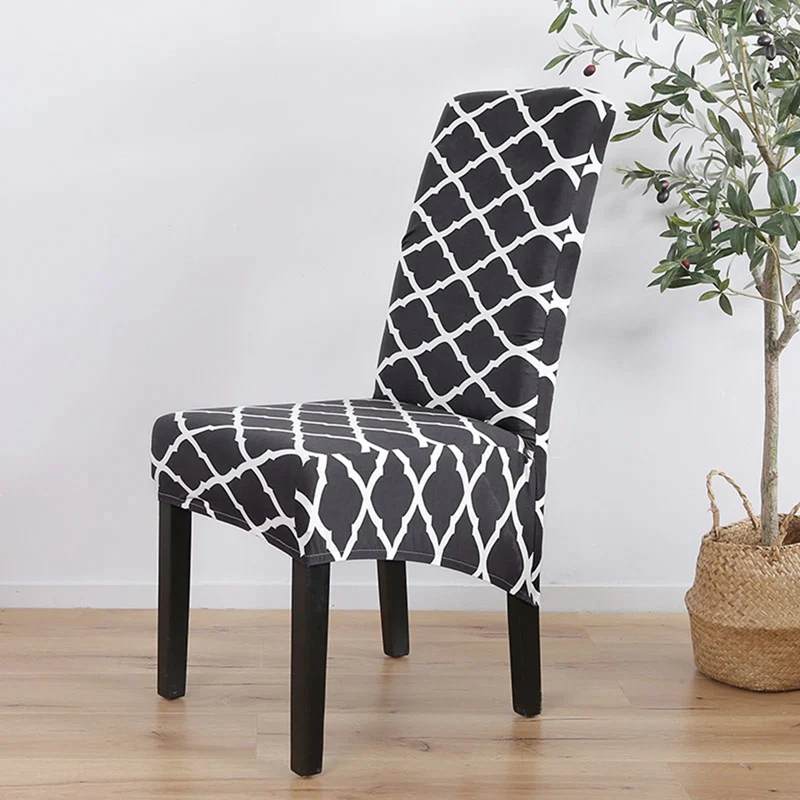 Black Plaid Твердый Печатный гибкий эластичный Анти-грязный большой Банкетный чехол на стул Отель Обеденный домашний декоративный чехол для кресла большой размер XL - Цвет: Black Plaid