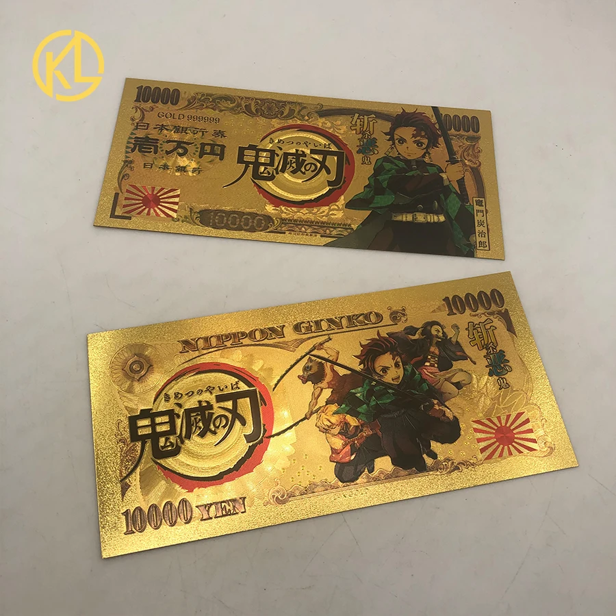 

1set/10pcs Japan Anime Demon Slayer Kamado Tanjirou 10000 Yen Gold Plastic Cards for Gift and collection