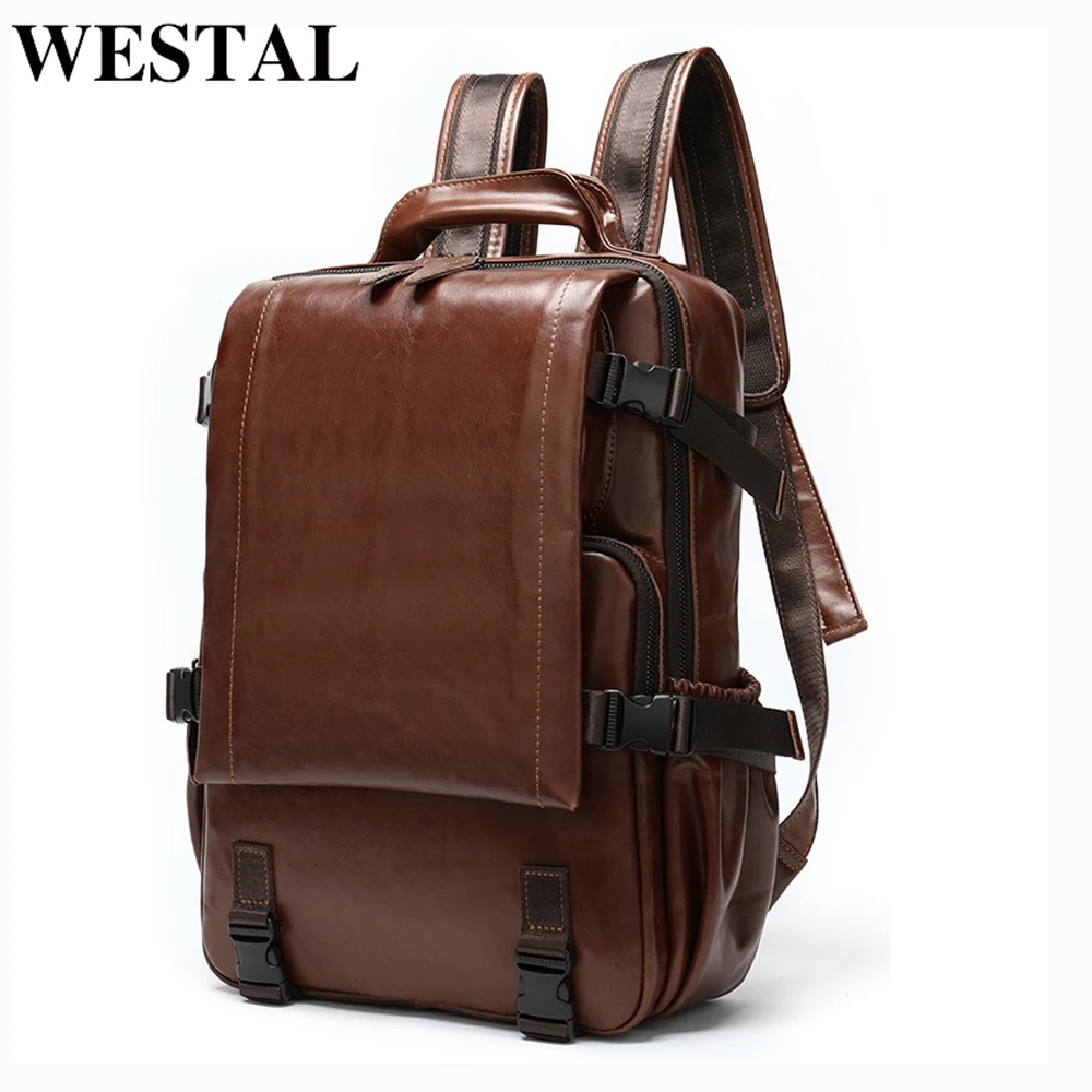 

Рюкзак WESTAL мужской из натуральной кожи, ранец для школы, модный дизайнерский роскошный брендовый портфель для ноутбука