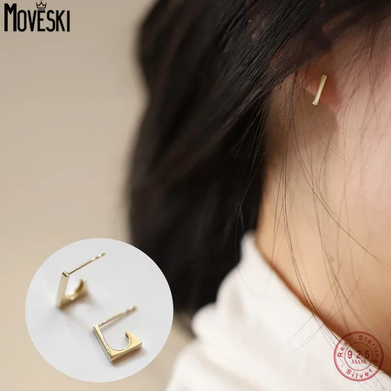 

MOVESKI Real 925 Sterling SilverTemperament L-Shaped 14K Gold Stud Earrings For Women Wedding Cute Fine Jewelry Accessories