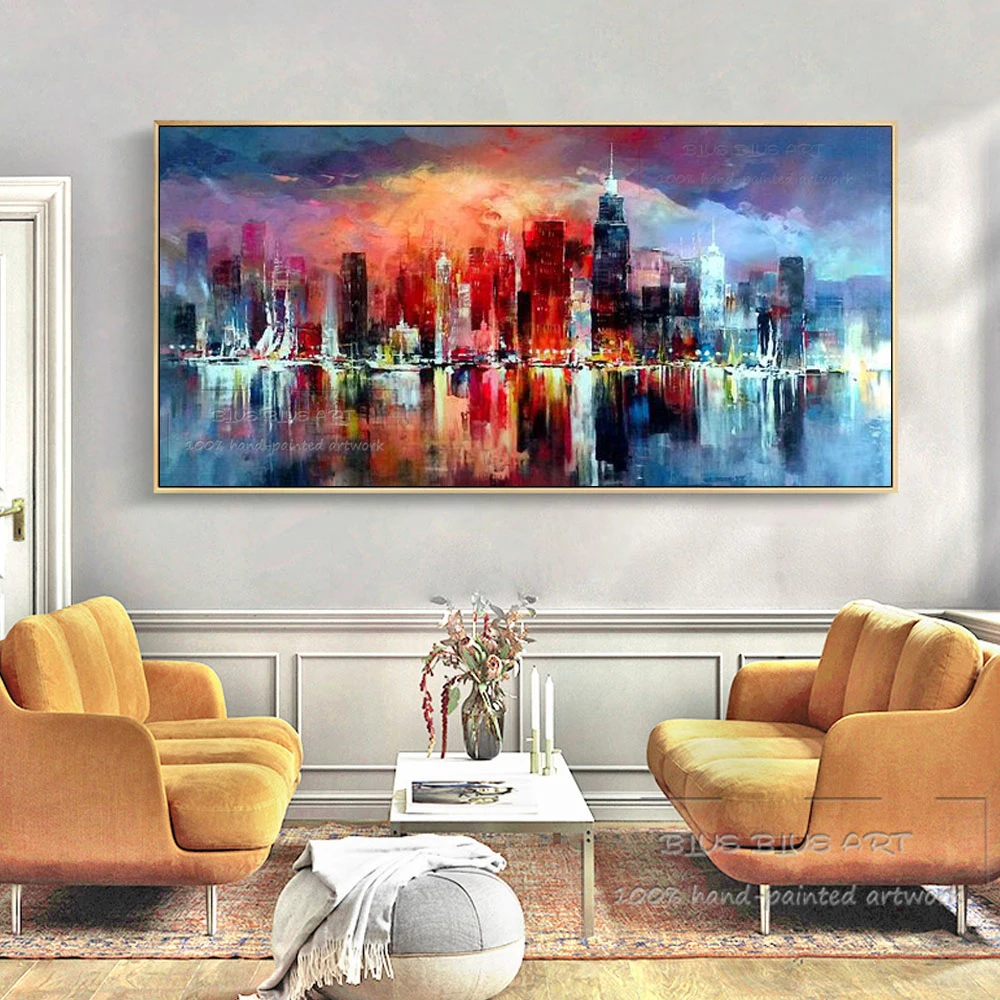 Ручная роспись настенная живопись абстрактный городской пейзаж масляная на