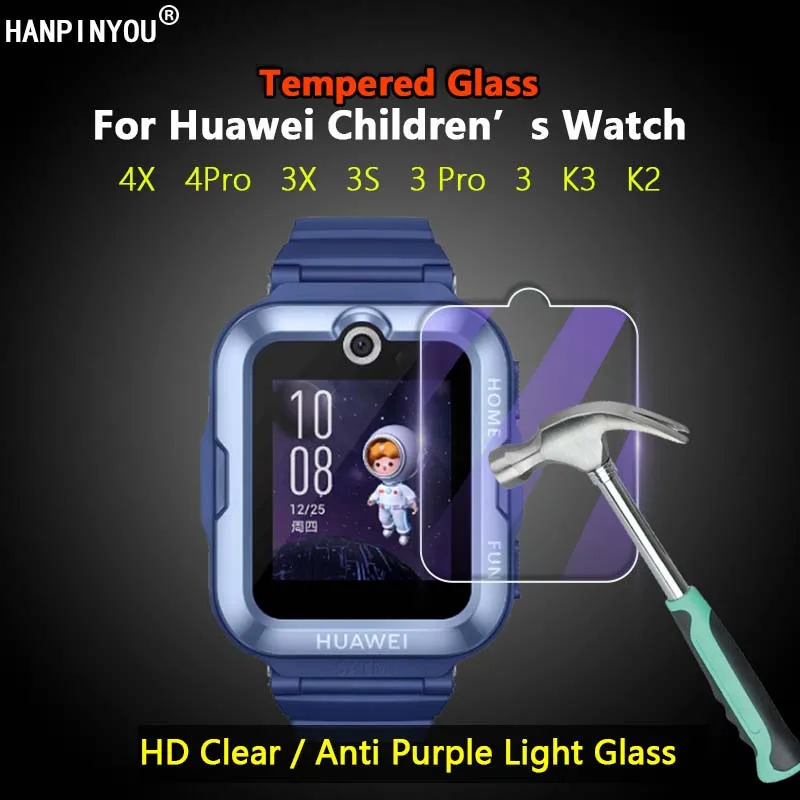For Huawei Children’s Watch 4X 3S 3X 3 4 Pro K2 Kids Phone Smart Watch Clear / Purple 2.5D Tempered Glass Film Screen Protector
