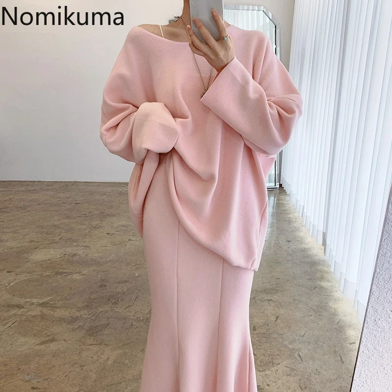 Корейский шикарный осенний Свободный свитшот Nomikuma с длинным рукавом юбка-годе