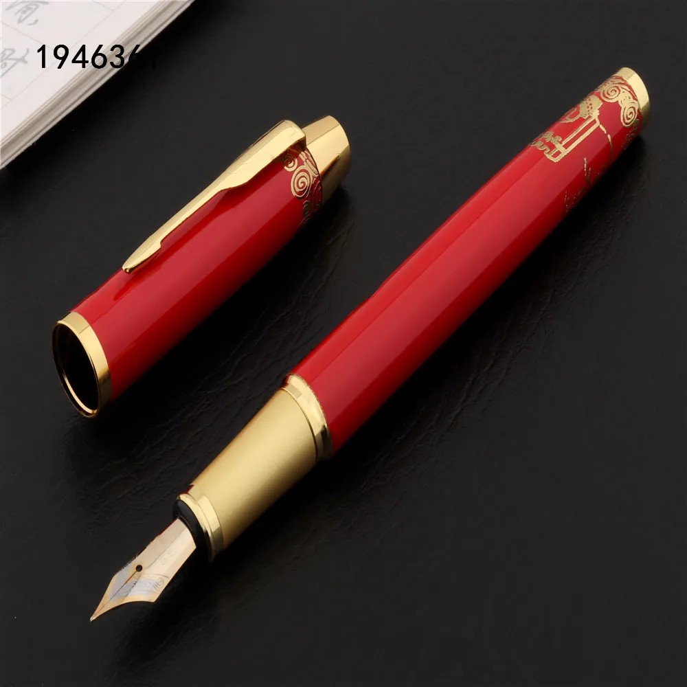 Ручка перьевая золотистая Великая стена красная с наконечником среднего