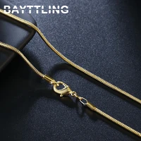 bayttling 925 sterling silver 1618202224262830 inch 2mm golden snake chain necklace for woman man wedding gift jewelry