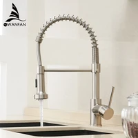 kitchen faucets brush brass faucets for kitchen sink single lever pull out spring spout mixers tap hot cold water crane 9009