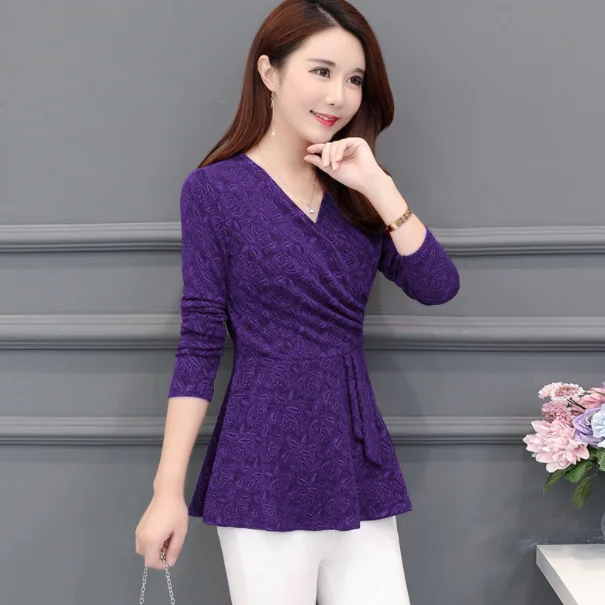 Осенние базовые рубашки блузки популярные женские топы с длинным рукавом и v