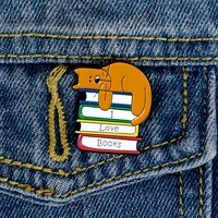 i love books enamel pin cat reading brooches bag clothes lapel pin badge funny sleeping kitten jewelry gift for kids friends