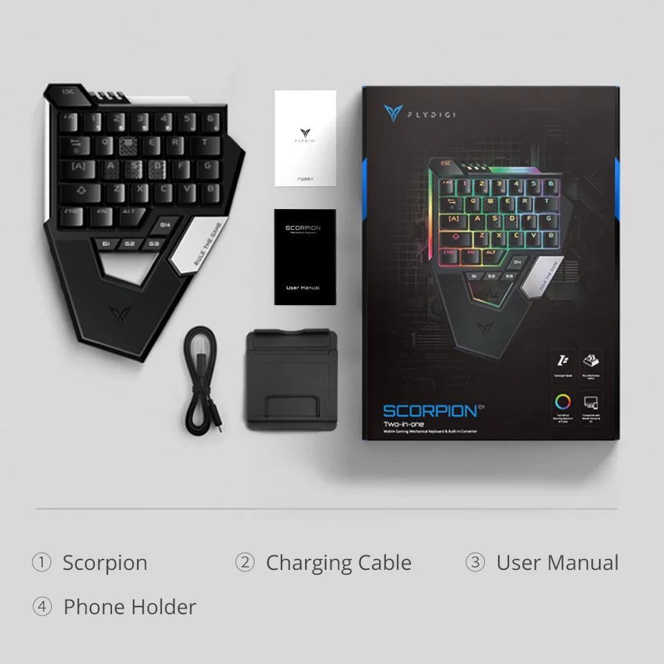 Механическая клавиатура Flydigi Scorpion для одной руки PUBG Мобильный Bluetooth iOS/Android