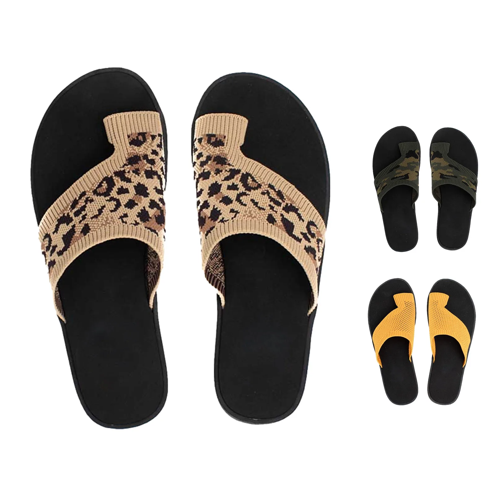 Women flip flop woven Summer Sandals leopard/Camouflage cover toe Casual Beach Open-Toe flat Shoes flip flops lady slippers