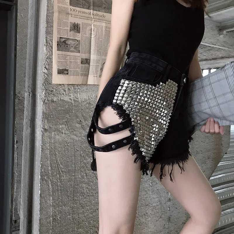 Популярные сексуальные летние женские широкие штаны с высокой талией заклепками