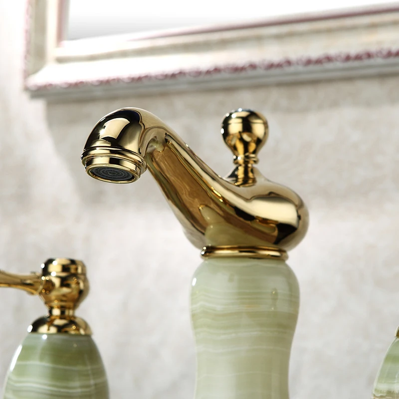 Раздельный кран мягкий для раковины латунь нефрит золото холодный горячий