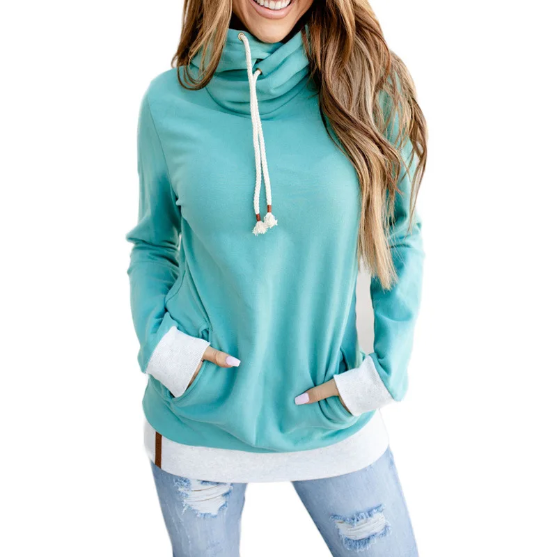 

2020 contrast color popular loose sports women's Top candy color Sweatshirt Drawstring Hooded Female Streetwear Pullovers