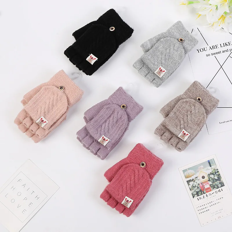 Женские перчатки с половинчатыми пальцами теплые утепленные подарочные варежки