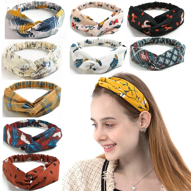 

Rich Styles Women Girls Hair Bands Print Headbands for Women Vintage Cross Turban Bandage Bandanas Hair Accessories Head Band