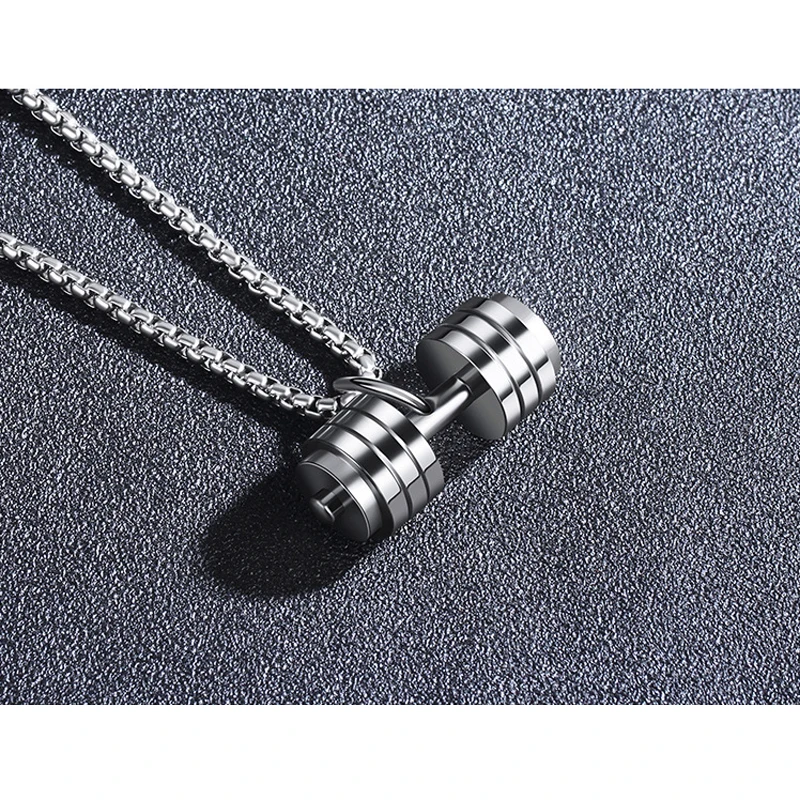 Men's Stainless Steel Dumbbell Necklace Gold Silver Pendant Long Chain Bodybuilding Hip Hop Jewelry image 4
