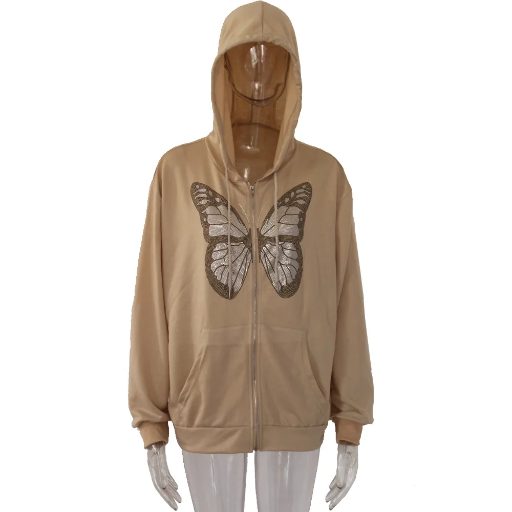 

Европейская и американская осенне-зимняя модная женская Повседневная Свободная куртка блузка с длинным рукавом и бусинами в виде бабочек