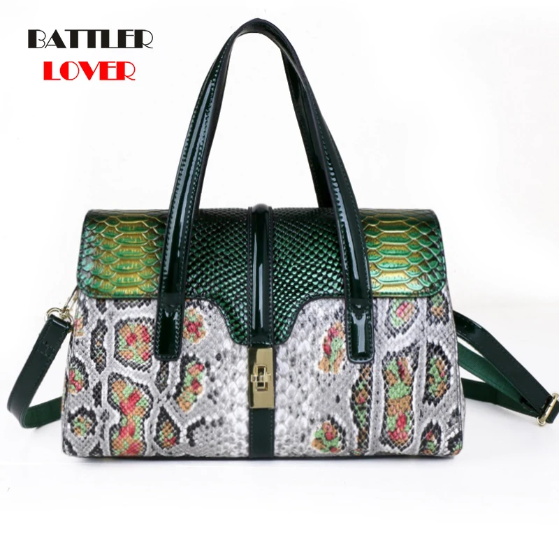 

Genuine Cow Leather Handbags For Women Serpentine Middle-aged Mother Portable Tote Bag Ladies Business Shoulder Messenger Bags
