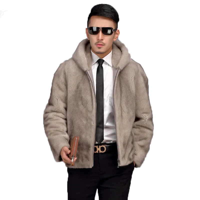 Шуба мужская из натурального меха норки зимняя короткая норковая шуба с